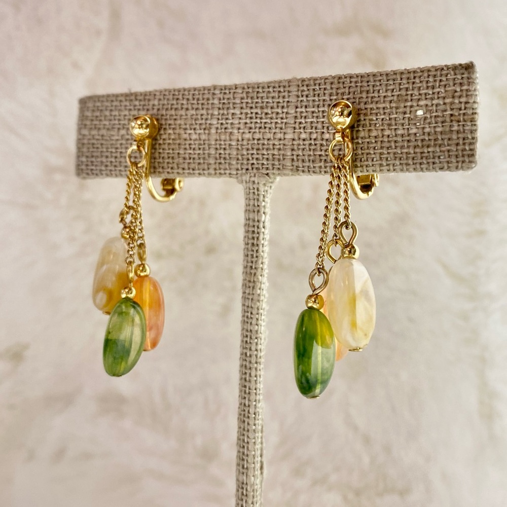 Vintage Napier Gold Tone Stone Dangle Screw Back Earrings